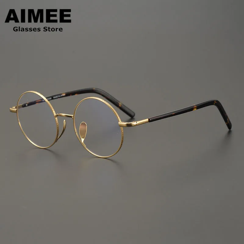 Japanese Handmade Round Pure Titanium Glasses Frame Men Women Optical Myopia  Eyeglasses Ultralight Spectacles Blue Light GAFAS