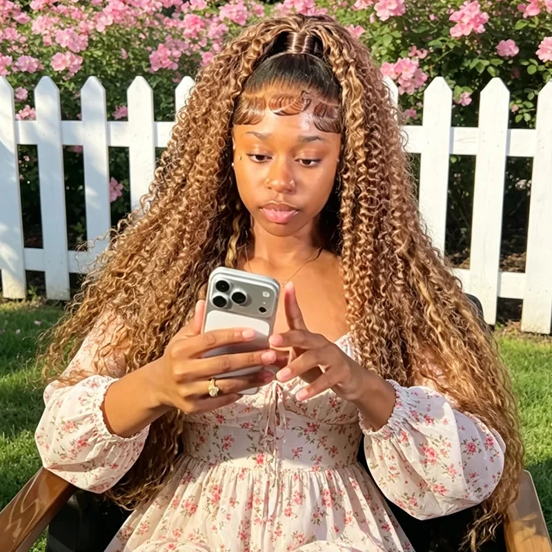 32 36 Inch Honey Blonde Highlight Wig Human Hair 13x6 Deep Wave HD Lace  Frontal Human Hair Wig Peruvian P4/27 Colored 13x4 Water Wave Curly Transparent Lace Front Wigs 230% For Women