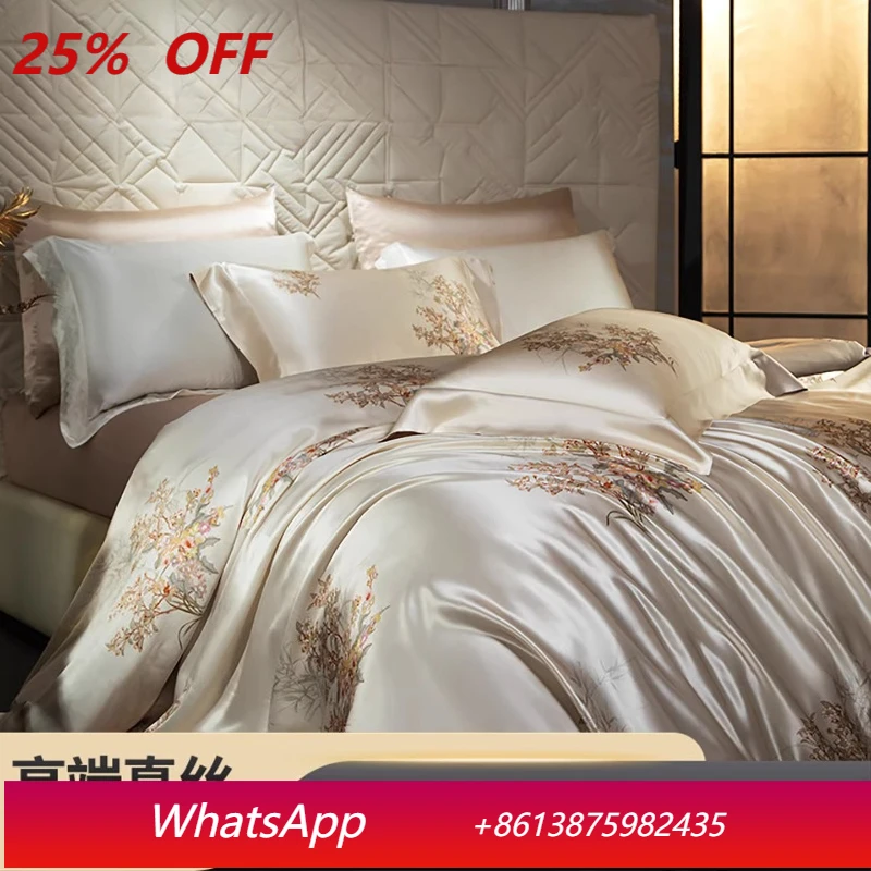 Yjq silk four-piece mulberry silk quilt cover single high-end mattress bed sheet