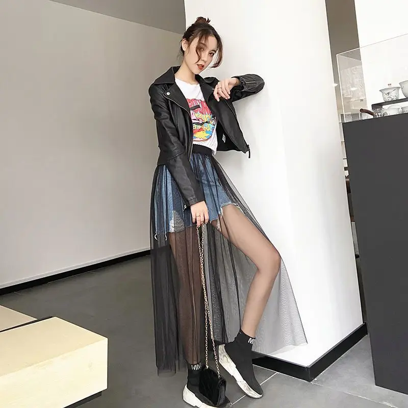 High Waist Me f Skirt Mid-Length Single Layer See-tough Mosquito Proof Sun Protection A-Line Skirt Women's Faion