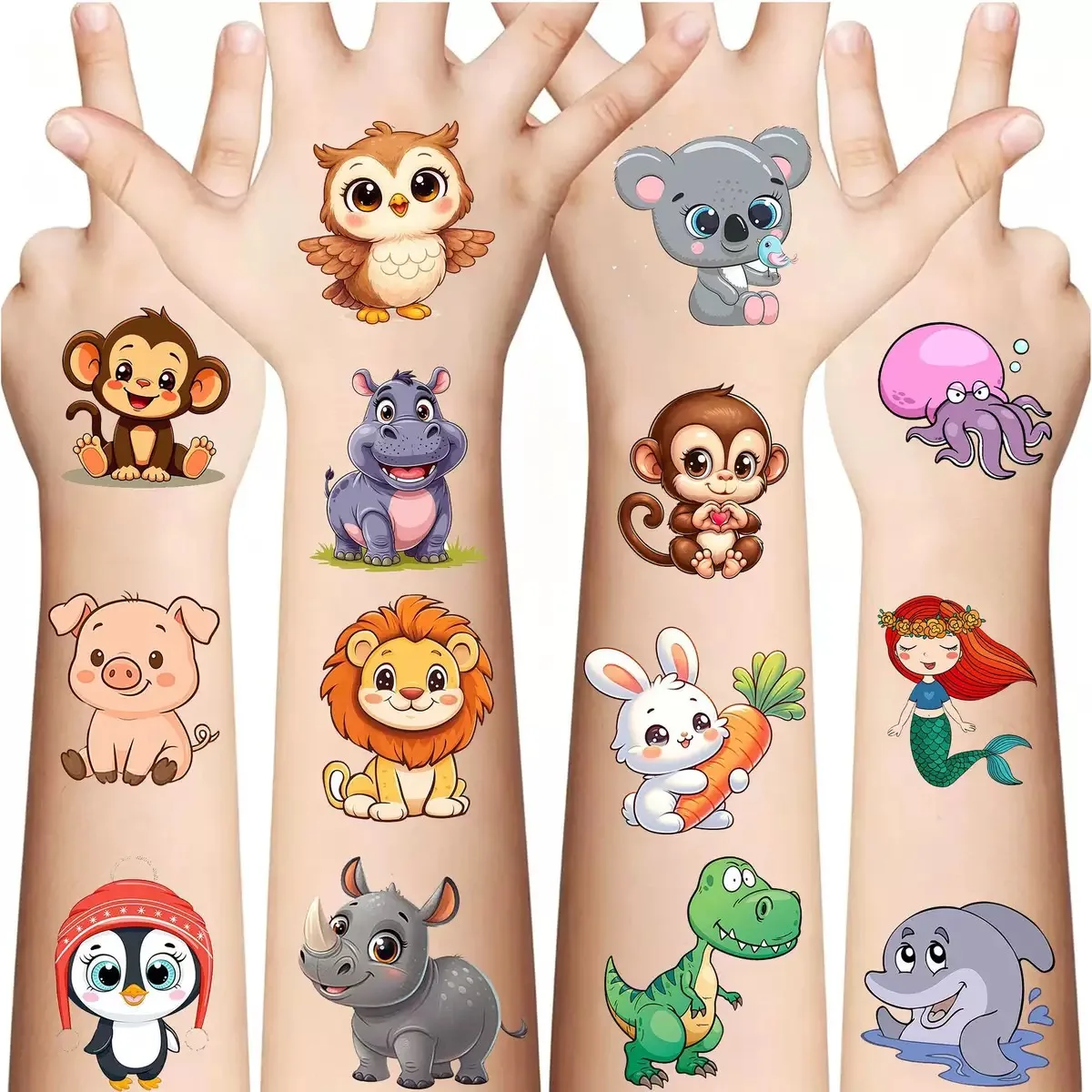 50 Sheets Cute Animals Temporary Tattoos Stickers Panda Lion Tiger Waterproof Fake Tattoo For Body Art Party Makeup Tattoos