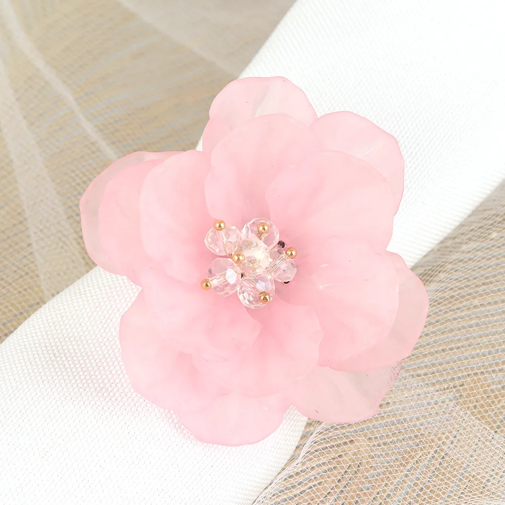 Crystal pink camellia napkin ring template dining table decoration napkin buckle 6PCS