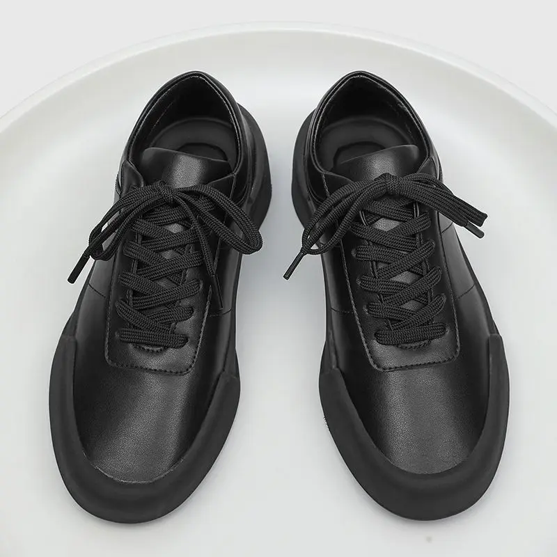 Unisex British Round Toe Derby Shoes Chunky Platform Height Increasing High Street Casual Sneakers