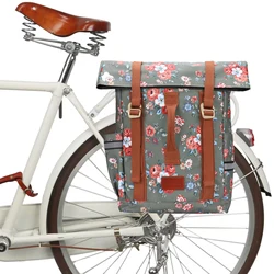 Tourbon Vintage Canvas Bicycle Pannier Bike Seat Bag Cycling Shoulder Backpack Leisure Daily School Bag Waterproof Outdoor