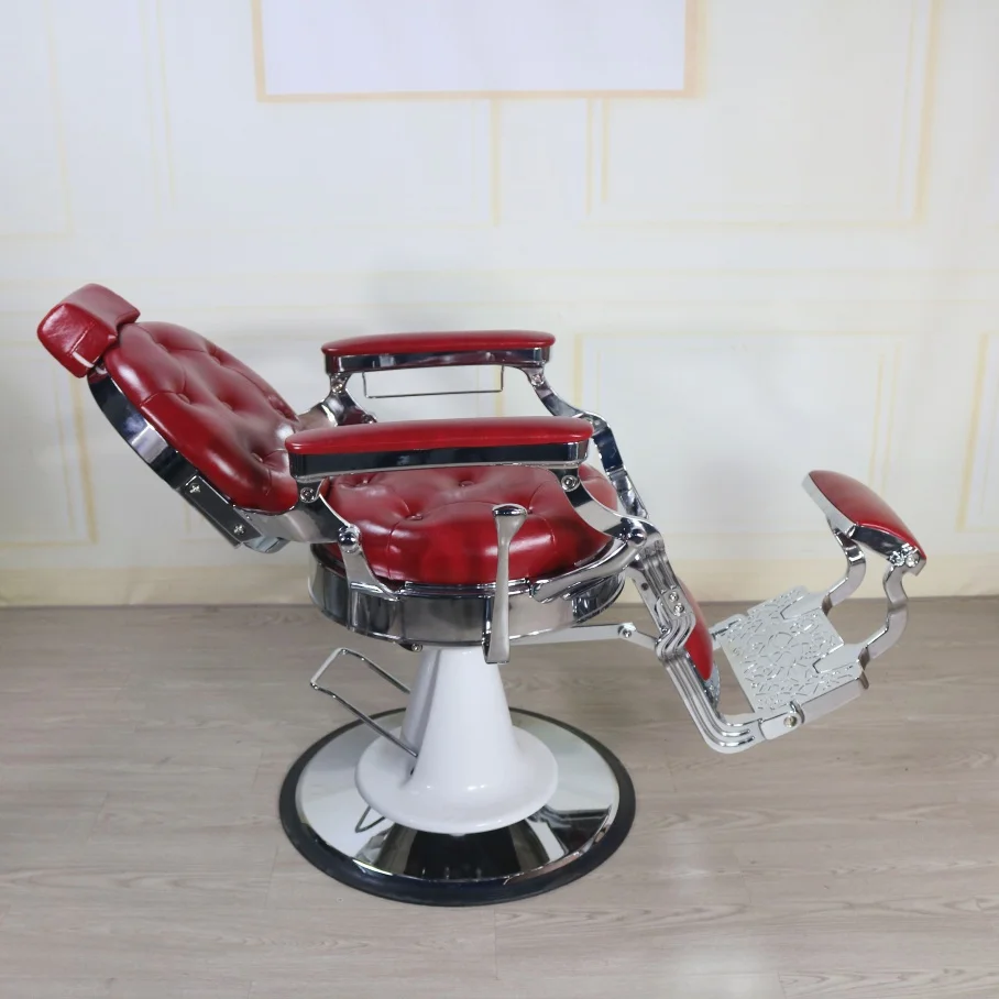 @#@#DM Vintage Classics Red PU Leather Metal Base Salon Chair 360 Degree Swivel Reclining Professional Hydraulic Pump Barber Cha