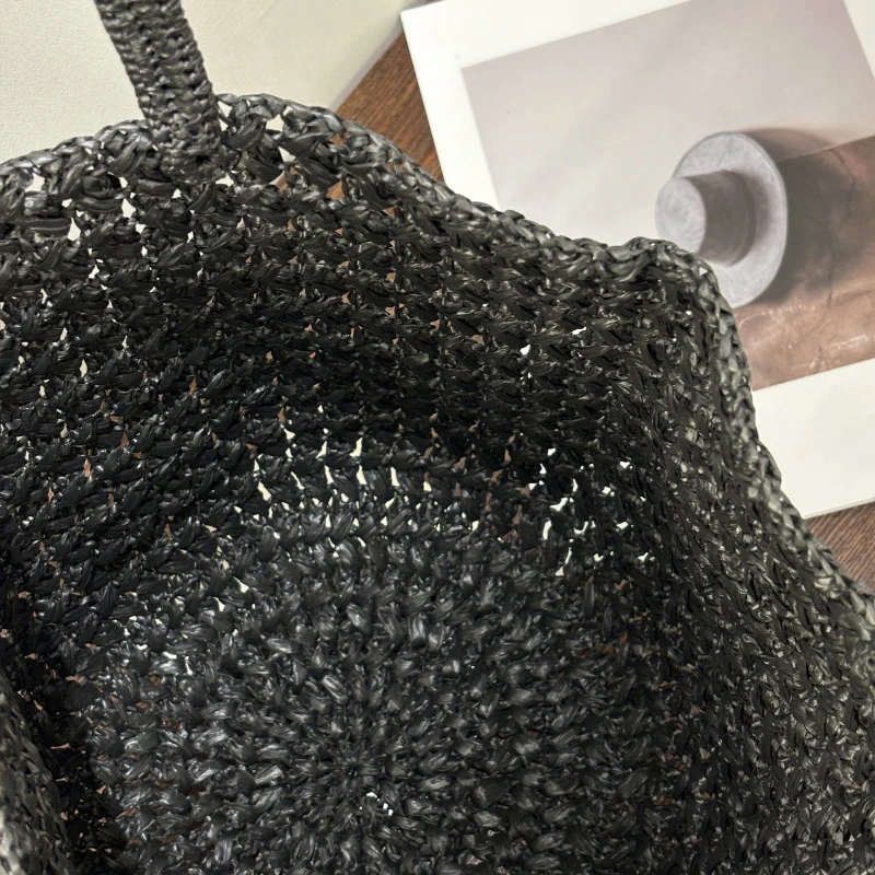 Brand Raffia Grass Woven Basket Bag Women's Straw Woven Tote Bag Summer Beach Handbag Casual Hollow Crochet Bucket Bag