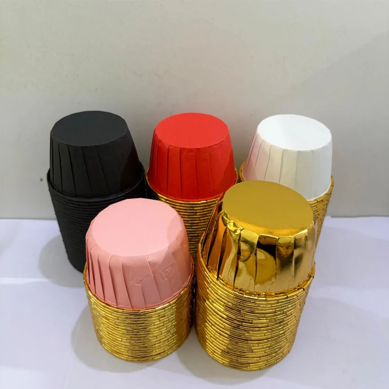 25Pcs Rolled Edge Cake Cups, White Gold, Pink Gold, Double Gold, Red Gold and Black Rolled Edge, Suitable for Cooking, Pastries, Bread, Desserts, Weddings, Valentine's Day, Christmas