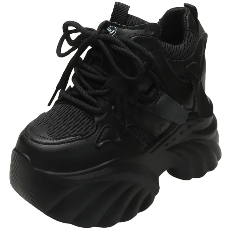 Zapatillas de deporte con plataforma para mujer, zapatos deportivos con cordones de 11CM para papá, zapatos informales gruesos de alta calidad, zapatos blancos de malla con parte inferior gruesa para mujer