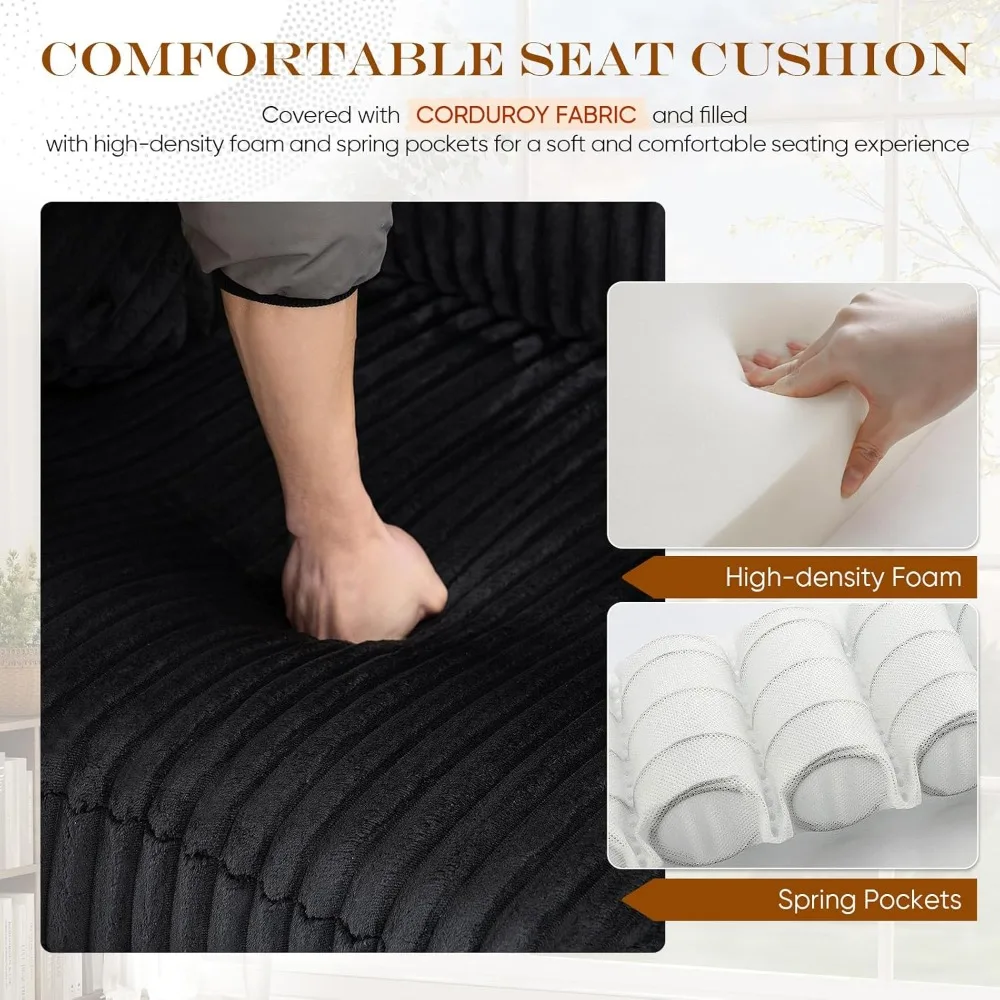 Большой вельветовый двухместный диван, 2/3-местный диван для отдыха с глубоким сиденьем и 5 декоративными подушками, удобный ситин, похожий в облаке