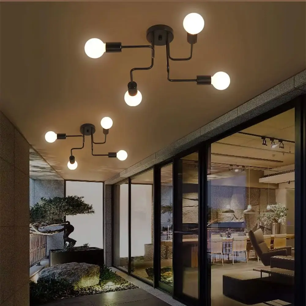 مصابيح السقف خمر 4 رؤساء الرجعية الكوع الثريا مع سيقان متعددة ضوء السقف E27 لمبة تركيبة إضاءة ديكورية المنزل #5