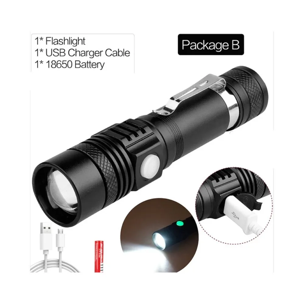 

Portable LED Light Ultra Bright Flashlight USB Charging Rechargeable LED Torch 18650 Battery Water Resistant Bicycle Light