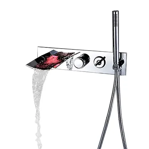 LED Roman Tub Filler Bathroom Waterfall Bathtub Faucet Set Wall Mount Shower Faucet Set