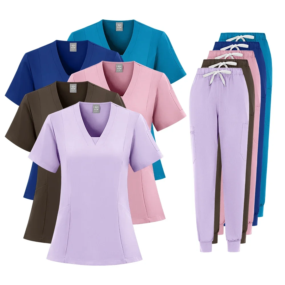 

High Quality Hospital Scrubs Uniforms Sets Polyester Rayon Spandex Women Scrub Sets Uniforms Nursing Medical Scrubs Nurse Suit