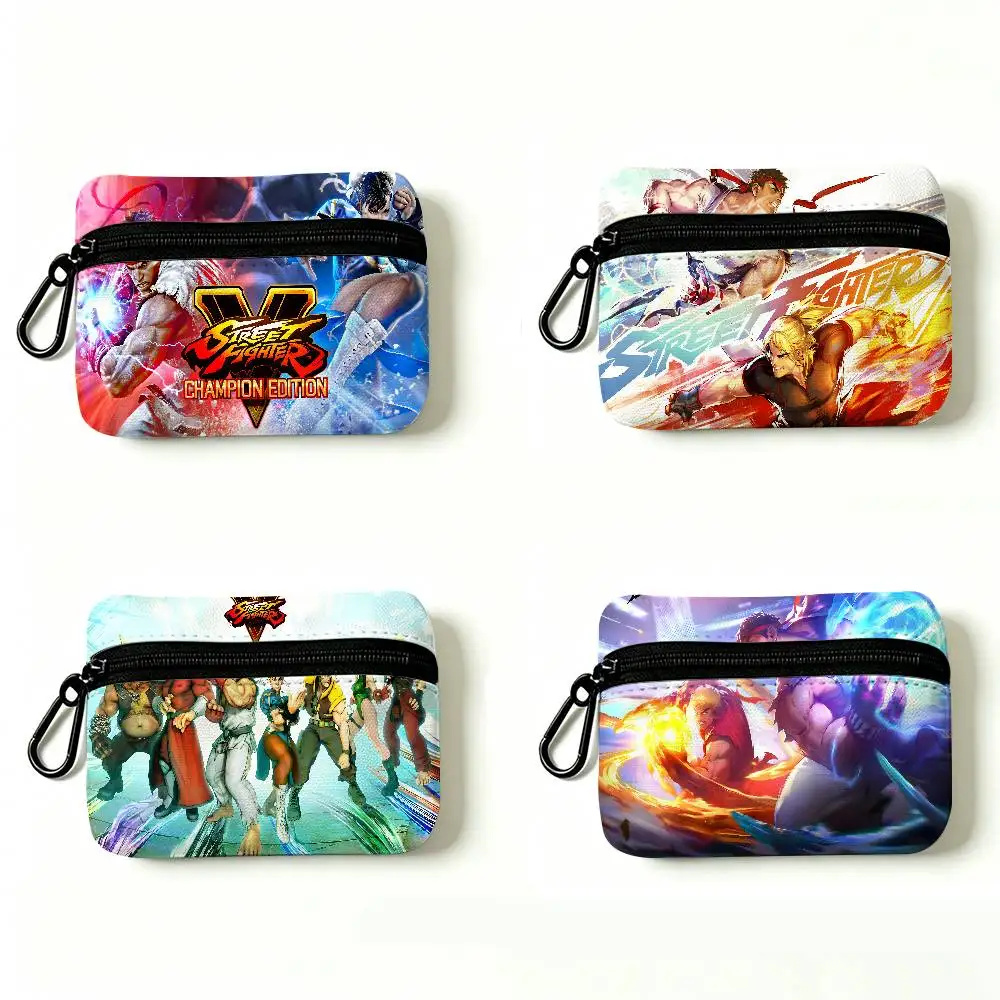 Street Fighter Retro Game Gamer Portable Oxford Cloth Coin Purse Alloy Carabiner Hook Small Zipper Pouch For Backpack Belt Daily