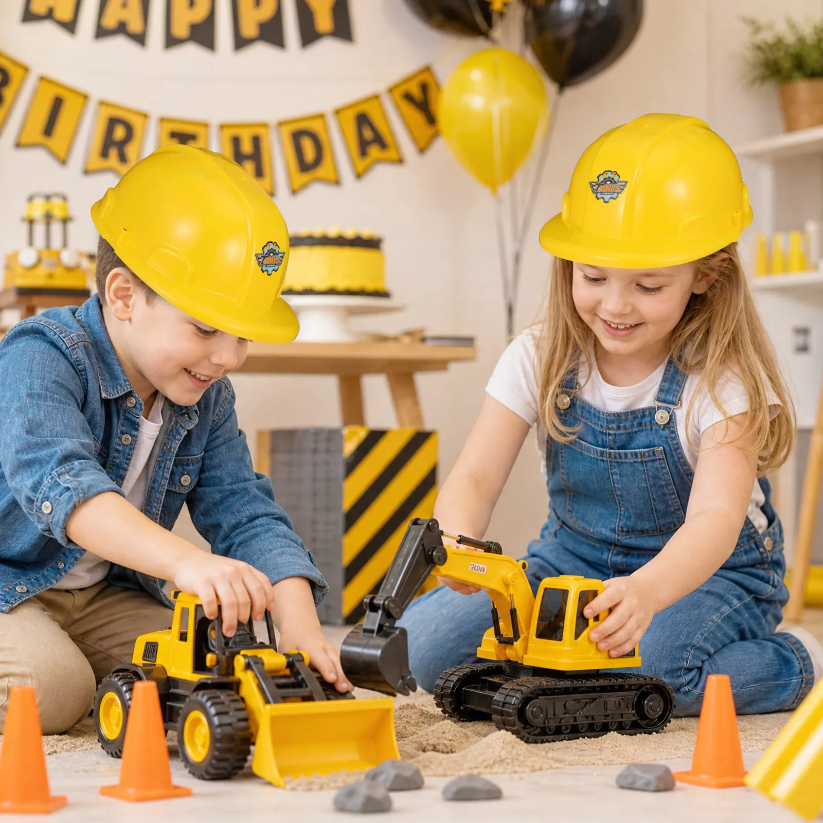 8Pcs Kids Plastic Construction Hats Yellow Engineer Safety Helmets for Building Role Play Creative Thinking Development Party
