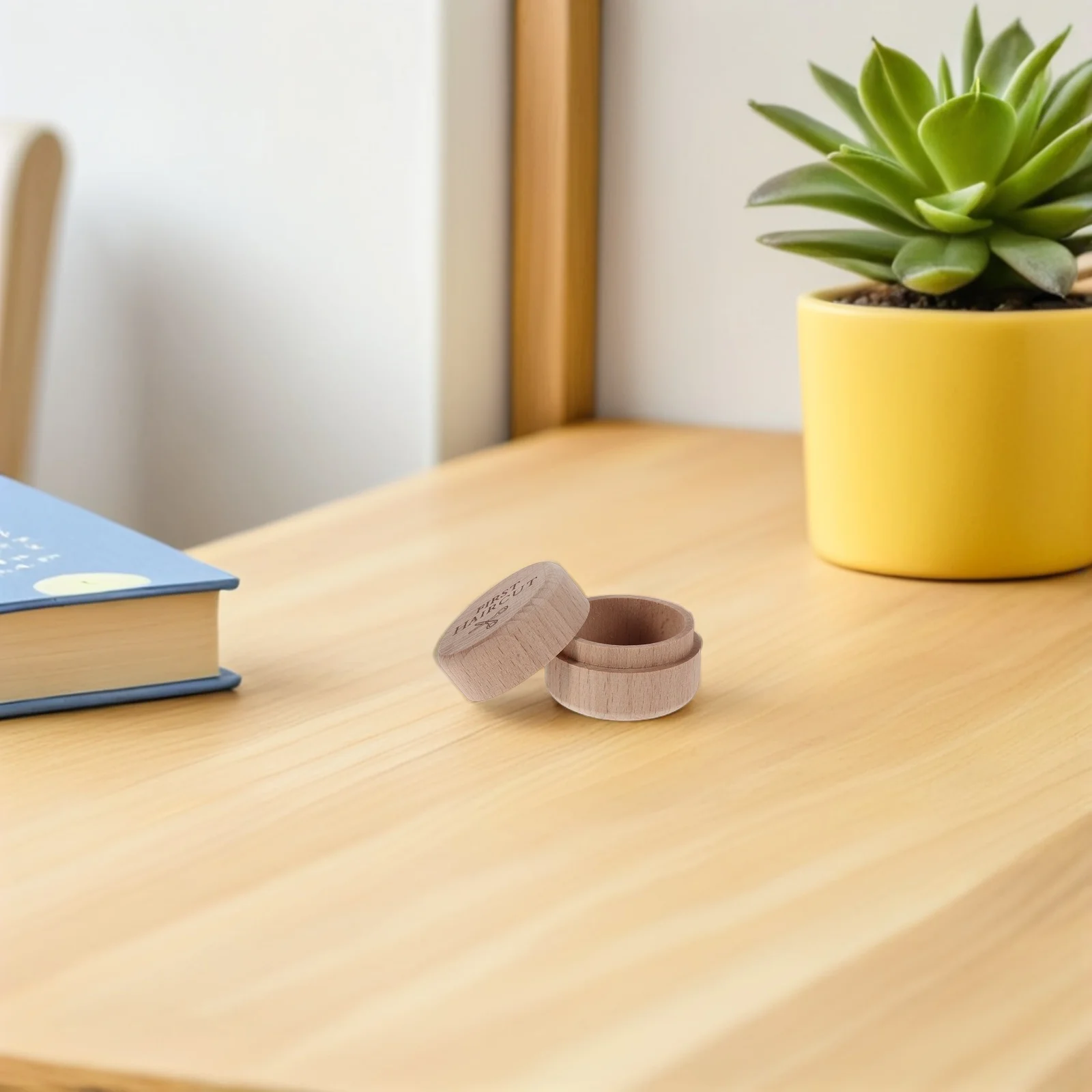 Caixa de lembrança de bebê, madeira natural, 1.97x1.97x1.38in, primeiro suporte de corte de cabelo, recipiente de armazenamento de cabelo fetal para bebê menina, memória de marco