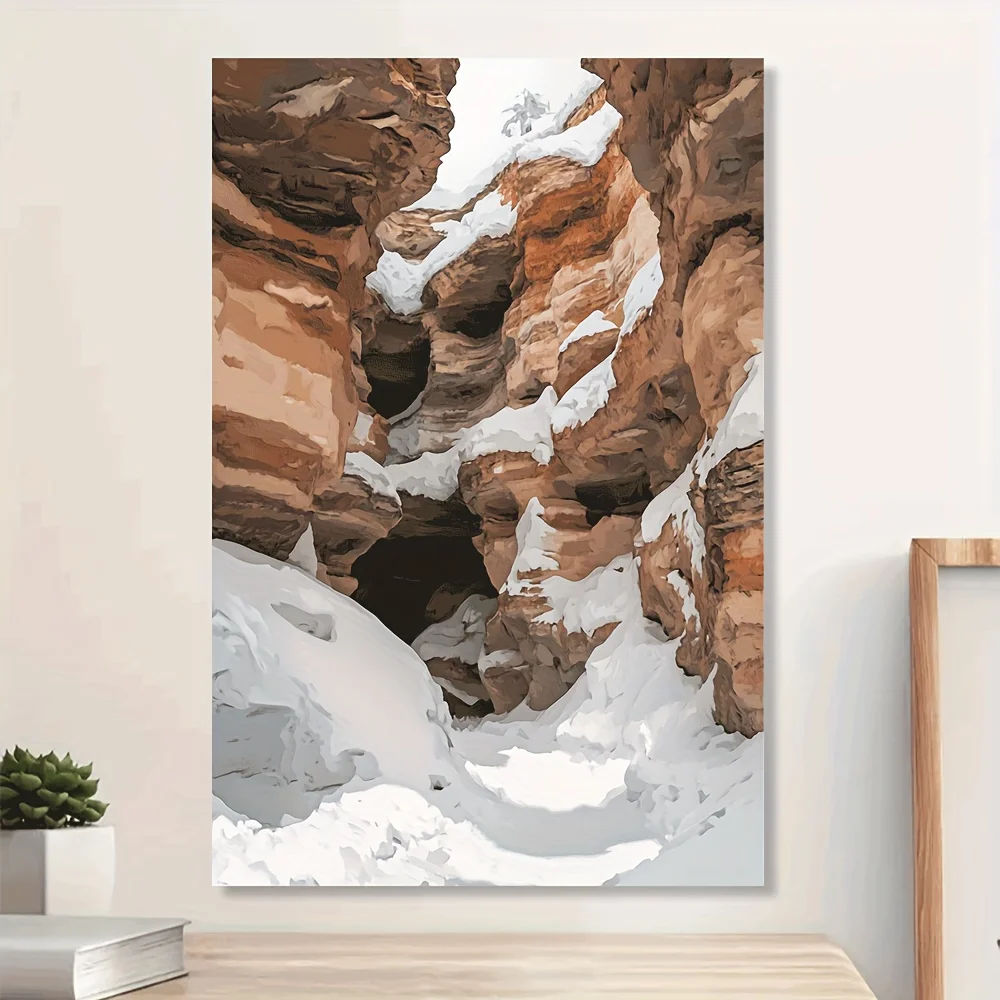 1pc frameless Canvas Painting 1pc Rocky Mountain Landscape Canvas Art Print - Unframed, Snow-Capped Peaks & Valley View Poster f