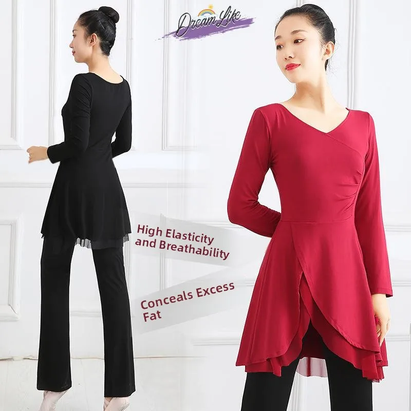 

Modern Dance Practice Suit Women's Long Sleeve Body Shape Dance Top Mildly Spicy Pants Modal Mid-Length Classical Dance Skirt