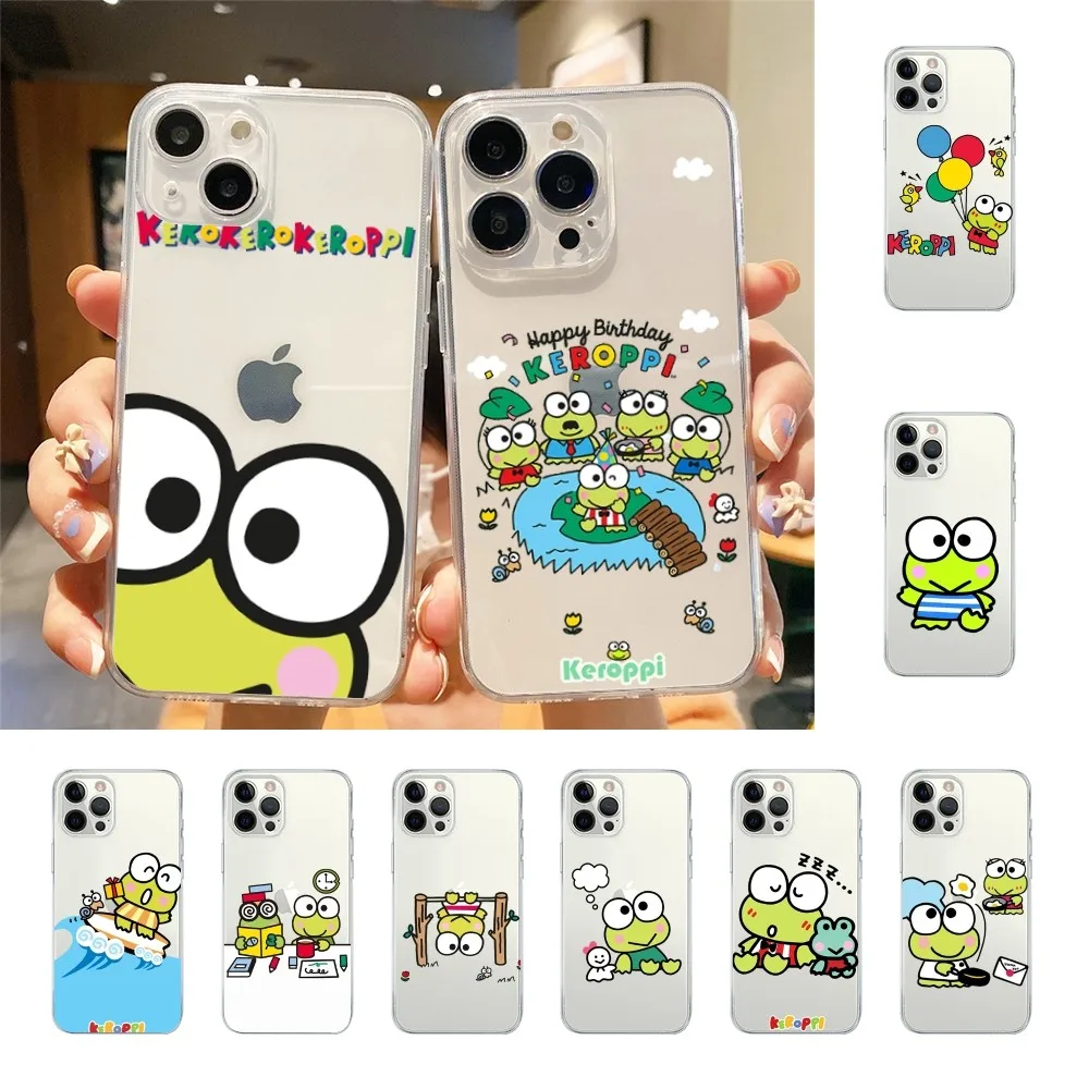 Cartoon Cute Frog K-Keroppi Phone Case For Iphone 15 11 13 14 Pro Max 7 8 Plus X Xr Xs Max Se2020 12mini Transparent Cover