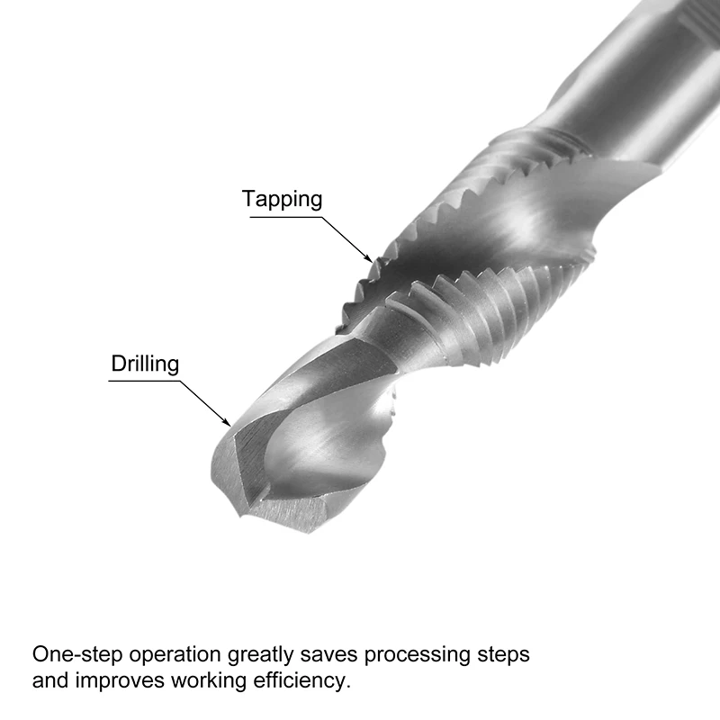 6pcs HSS Spiral Flute Tap Combination Drill and Tap Bit Set M3 M4 M5 M6 M8 M10 with 1/4" Hex Shank Spiral Flute Tapping Tool