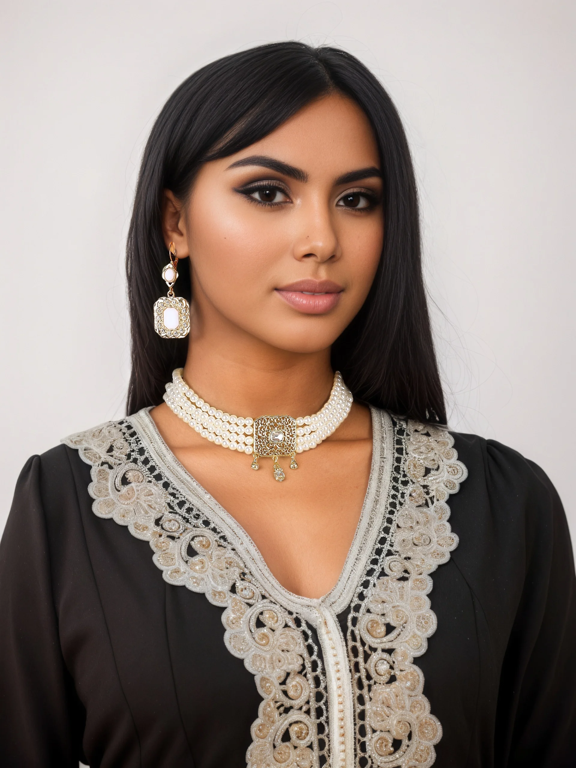 

1 комплект роскошного женского комплекта ювелирных изделий из ожерелья и серег - многослойное ожерелье ручной работы, комплект свадебных украшений