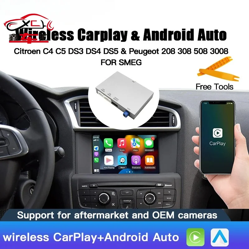 Nuevo módulo inalámbrico Carplay y Android Auto para Peugeot 208 308 508 3008 C4 DS3 DS4 DS5 SMEG NAC Mirror Link Multimedia