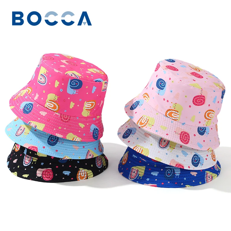 Bocca Cartoon Children Bucket Hat Boys Girls Kids Animal Printing Fisherman Hats Snail Pattern Double Sides Panama Cap Outdoor