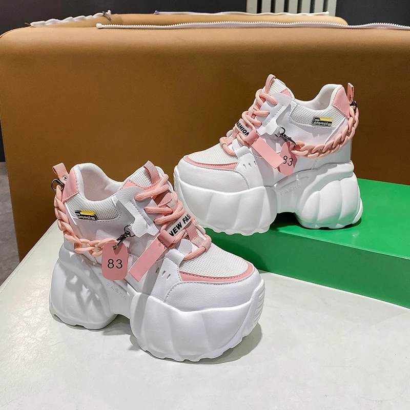 Novas mulheres casuais tênis de plataforma 10cm salto alto primavera esportes sapatos de couro respirável formadores tênis grossos zapatos mujer