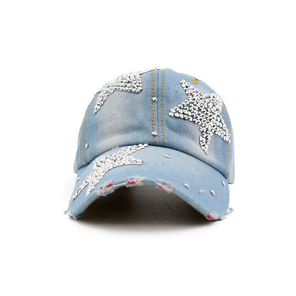 Denim Baseball Cap Women Summer Fall Sunshade Fashion Star Shinning Cap Female Hat Casual Adjustable Snapback Casquette Gorro