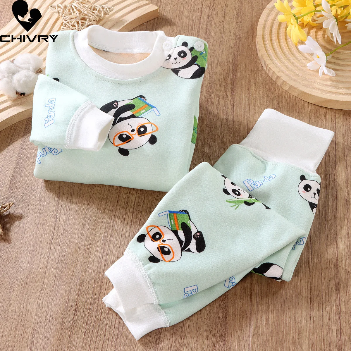 New 2023 Autumn Winter Kids Pajamas Baby Boys Girls Cartoon Thicken Warm High Waist Clothing Sets Newborn Pyjamas Sleepwear