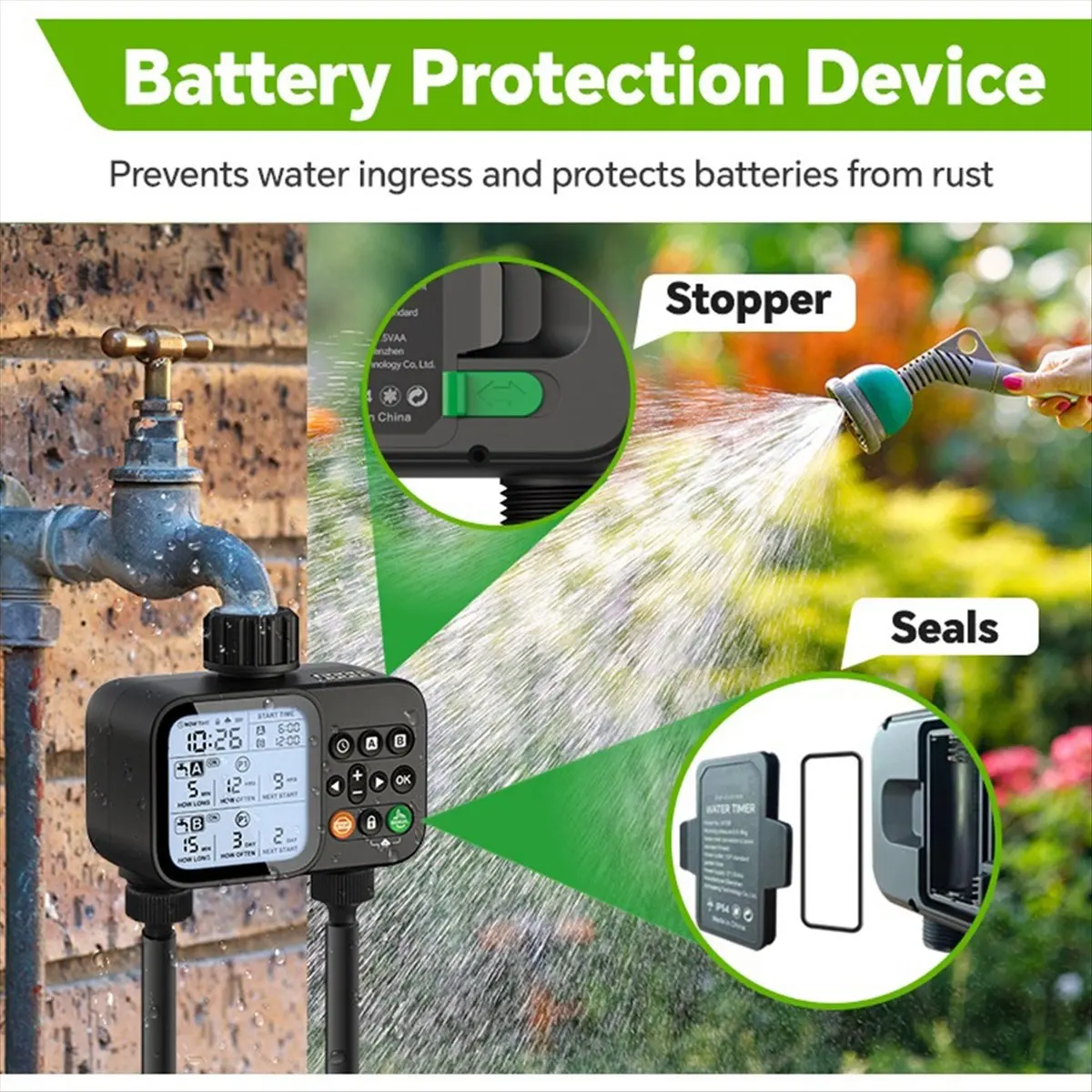 ABYA 2-Outlet Water Timer Automatic Timed Irrigation System Outdoor Home Garden Lawn Greenhouse Sprinkler Tool