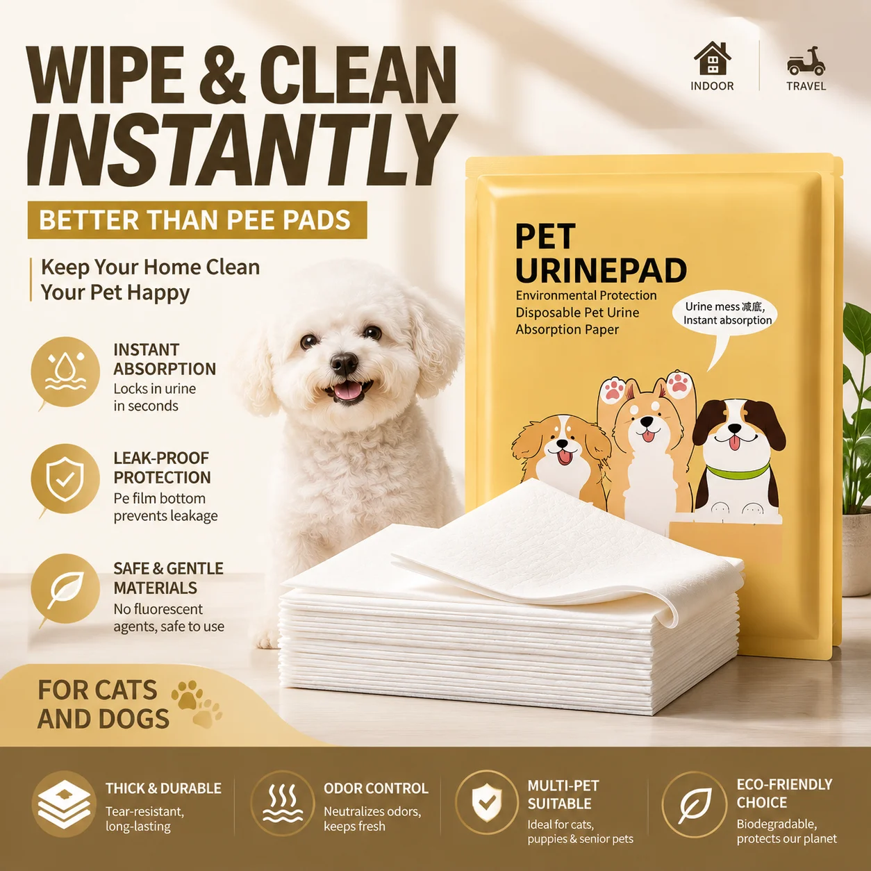 100 pieces of large puppy and kitten training mat, toilet urine super absorbent pet cat and dog mat 25X30cm