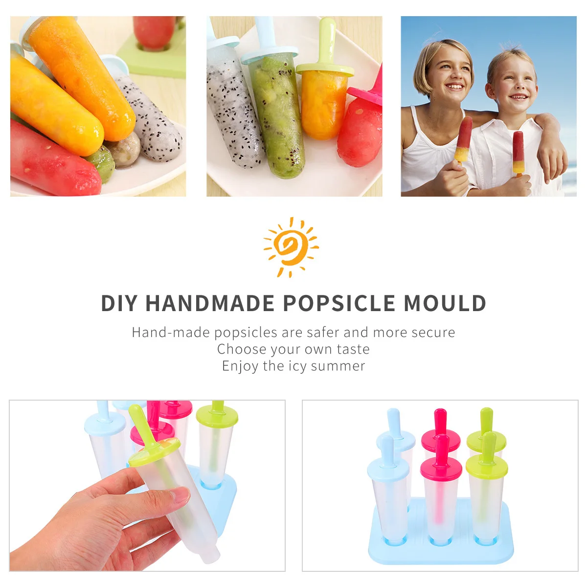 

2pcs Plastic Ice Cream Mold Popsicle Maker Reusable Easy Demold Long Lasting Gift For Family Friends (Mixed Color)