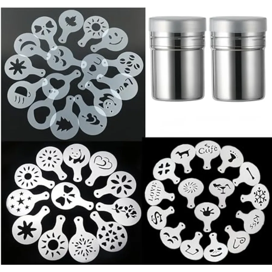 Coffee Stencils+2 Mesh, Coffee Decoration Stencils Coffee Art Templates Coffee Mold Tool for Christmas Thanksgiving Cake Coffee