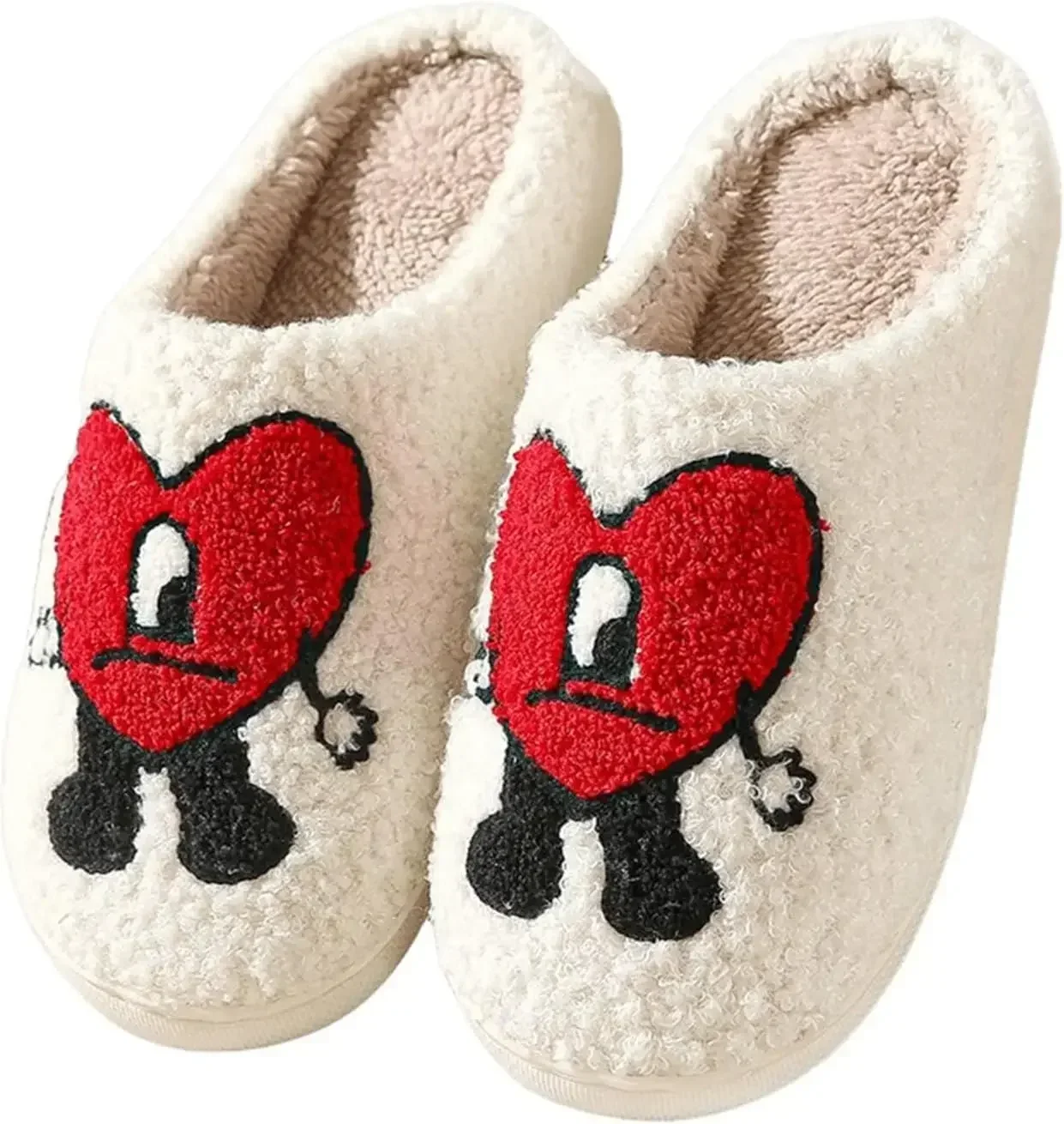 Fuzzy Cartoon Bunny Slippers for Men & Women - Plush Warm Love Pattern Indoor/Outdoor Couple Shoes