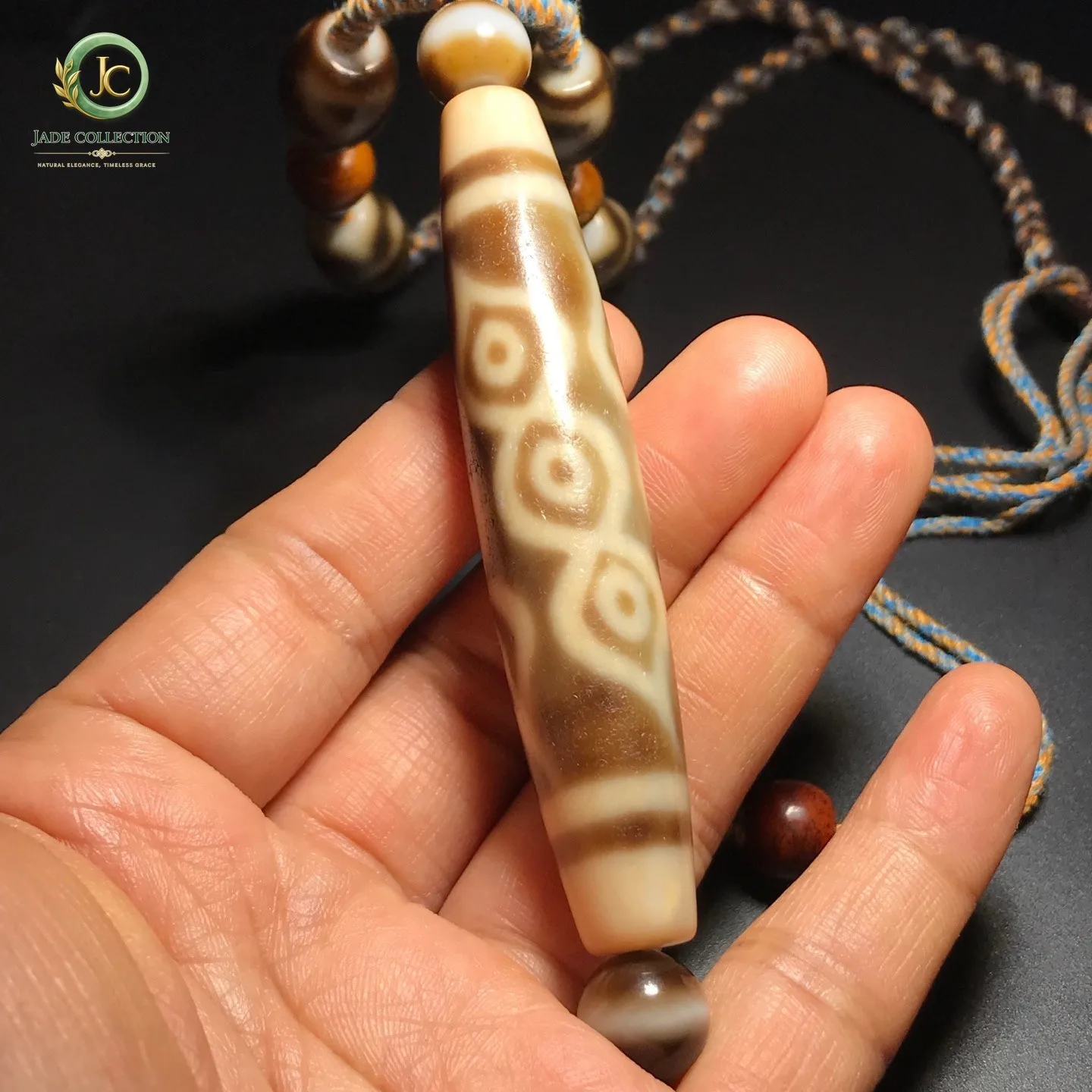 Tibetan Old Agate Dzi Tiger Teeth Aquarius 9 Eyes Beads Necklace J0404