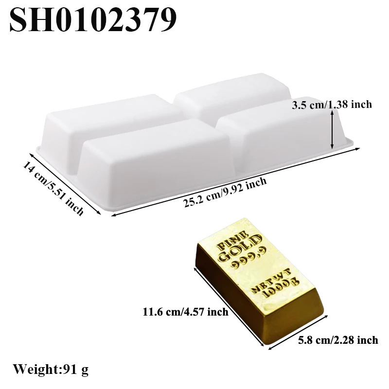 4-Cells Gold Bar Shaped Mousse Cake Baking Mold Silicone Cake Mould Long Strip Gold Brick Design Chocolate Mold Kitchen Bakeware - view 5