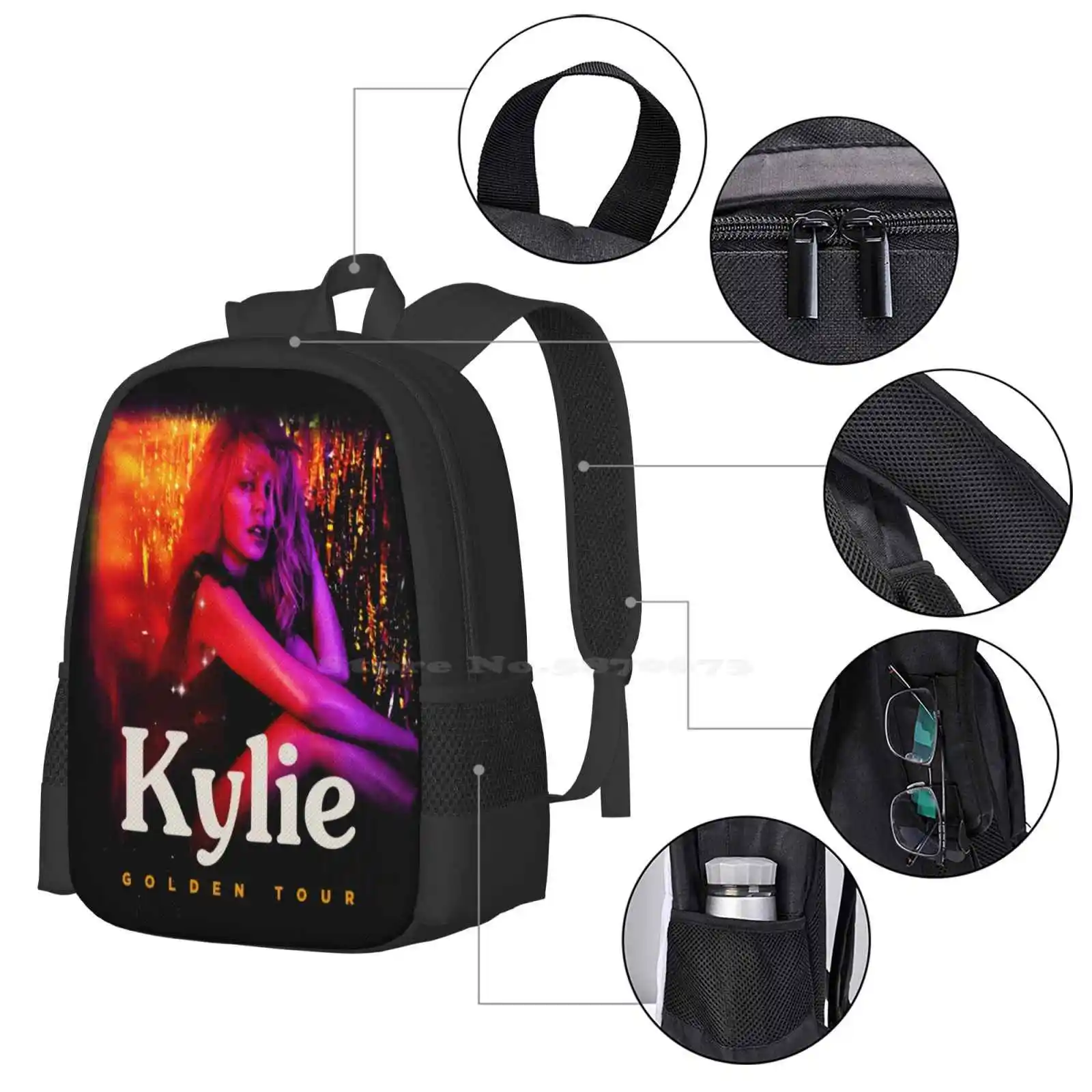 Golden Tour Mochila com design de impressão 3D Bolsa de estudante Golden Tour Kylie Minogue