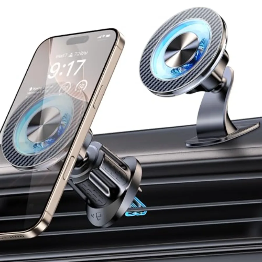 

Модернизированный магнитный держатель телефона для автомобиля 2025 года с 22 сильными магнитами и двойными крючками для приборной панели или креплением вентиляционного отверстия Безопасная беспроводная связь