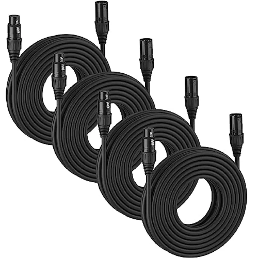

Гибкий DMX-кабель 25 футов, 3-контактный сигнальный кабель XLR (штекер-гнездо) для сценического освещения и DJ-оборудования, сопротивление 110 Ом, черный, 4 шт.
