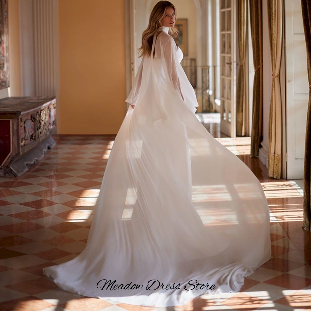 Charming Strapless Satin Wedding Dress Customized Temperament Mermaid Bridal Gowns with Shawl Simple Zipper Back Robe de mariée