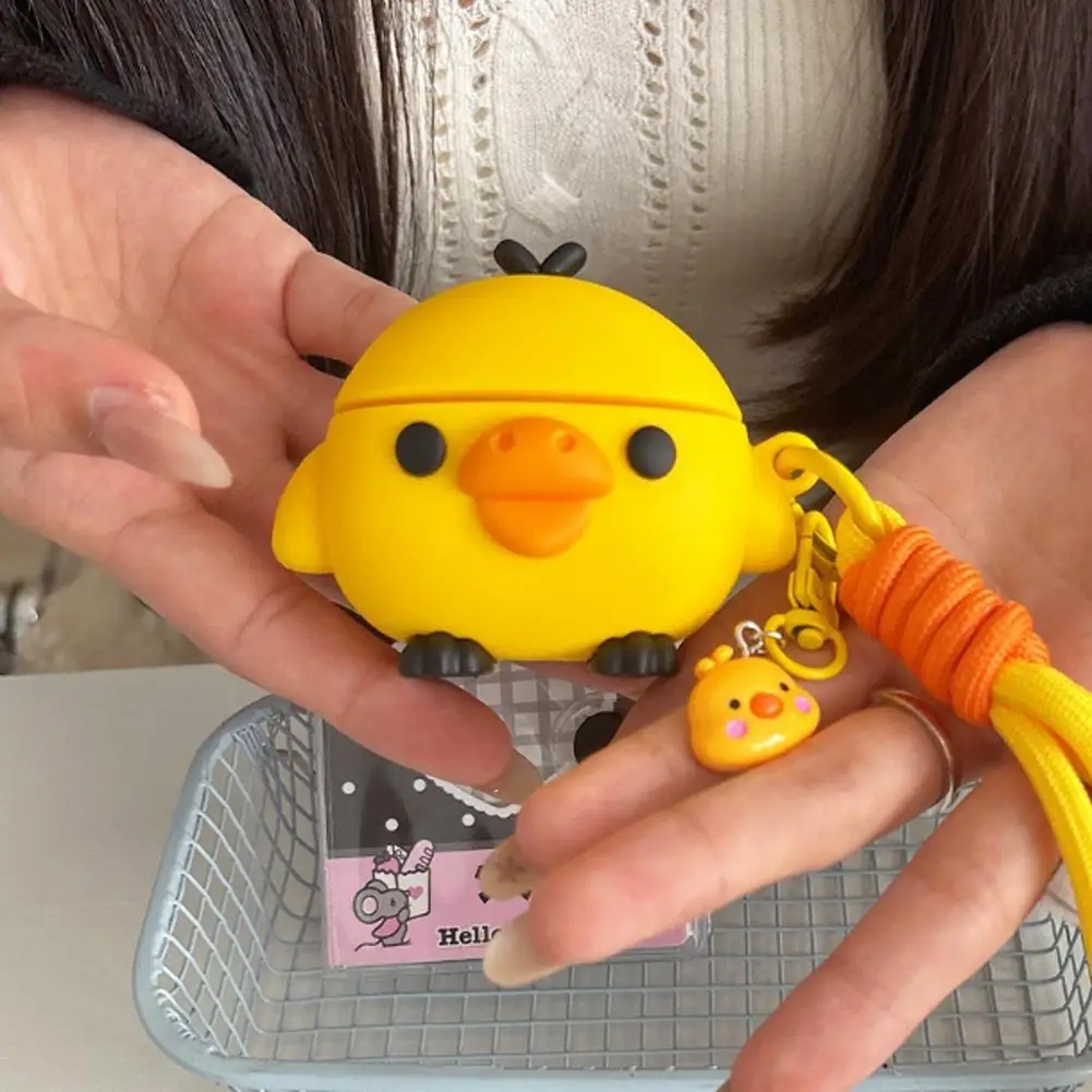 Kawaii 3D Yellow Chick AirPods Case, Soft Silicone Shockproof Protective Cover, Cute Cartoon Earphone Case For AirPods Pro 2/3/4