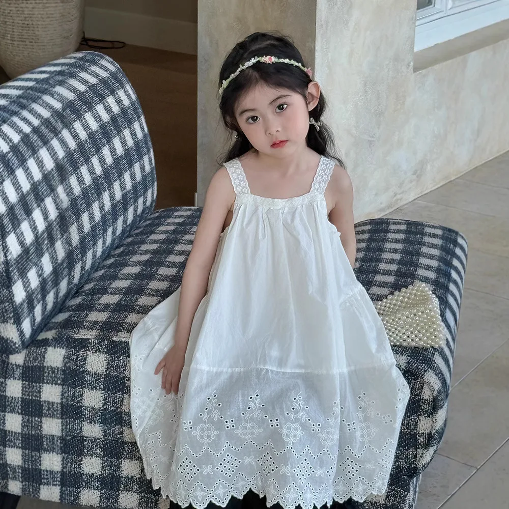 

Girls Skirt 2025 Summer New Childrens Clothes Korean Style Baby Girl Fashion Embroidered Slip Dress Casual Simple Daily