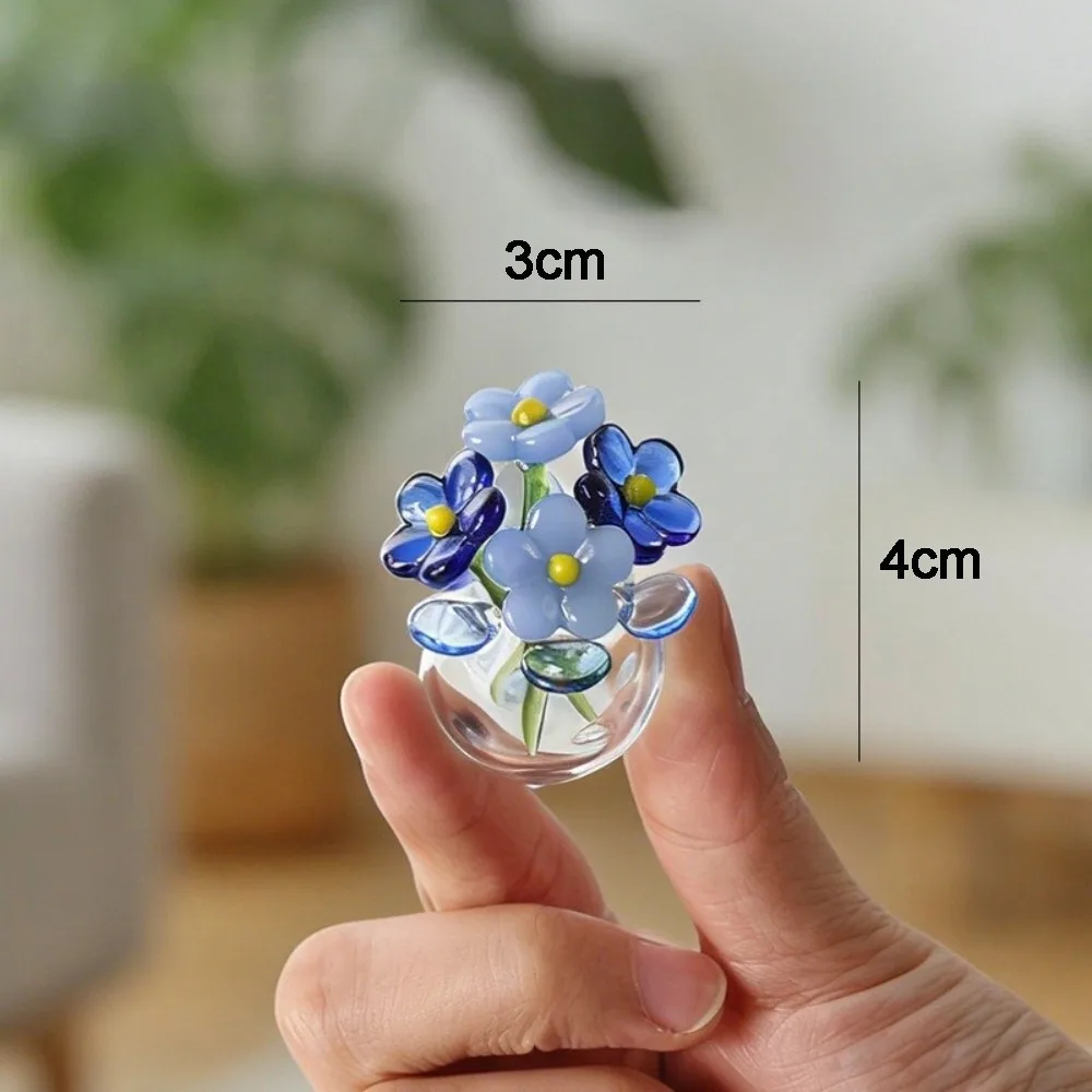 Mini Glass Flower Decor Colored Glaze Simulation Floral Handcrafted Floral Sculpture Hand-blown Glass Flower