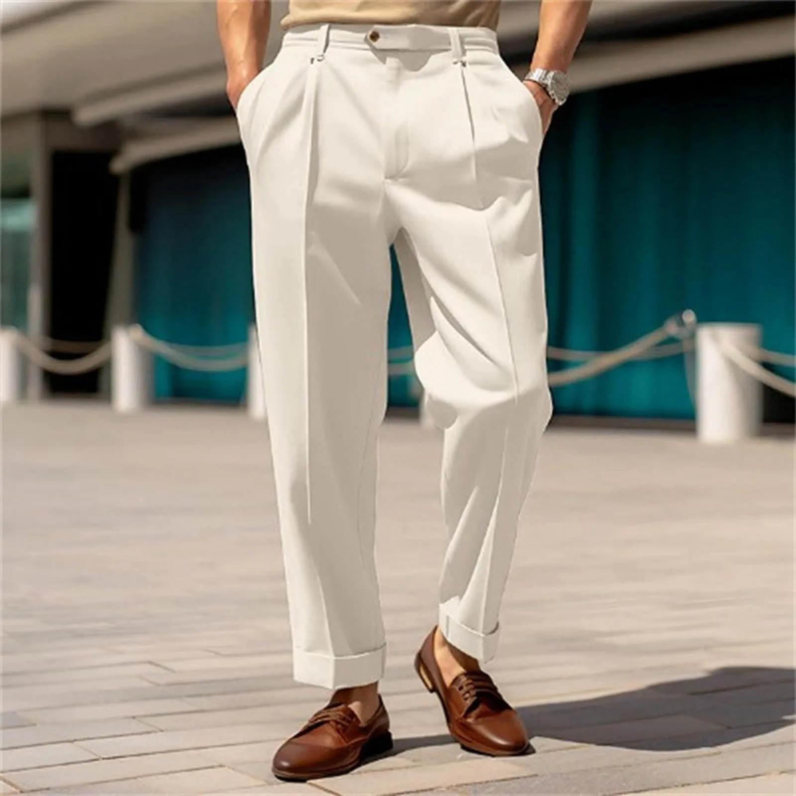 

Men's Suit Trousers With Pleat And Expandable Waistband Classic Cut Outwear Lavender Pants Men Outdoor Star