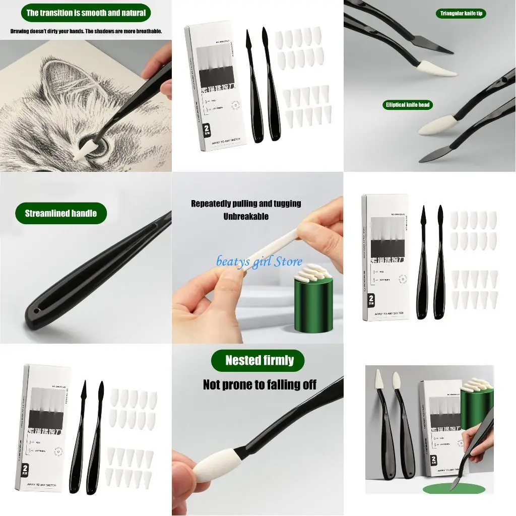 

C7AB Artist Grade Blending Stump Refill Set Eraser Tips with Long Lasting Sponge Materials Suitable For Charcoal Drawings
