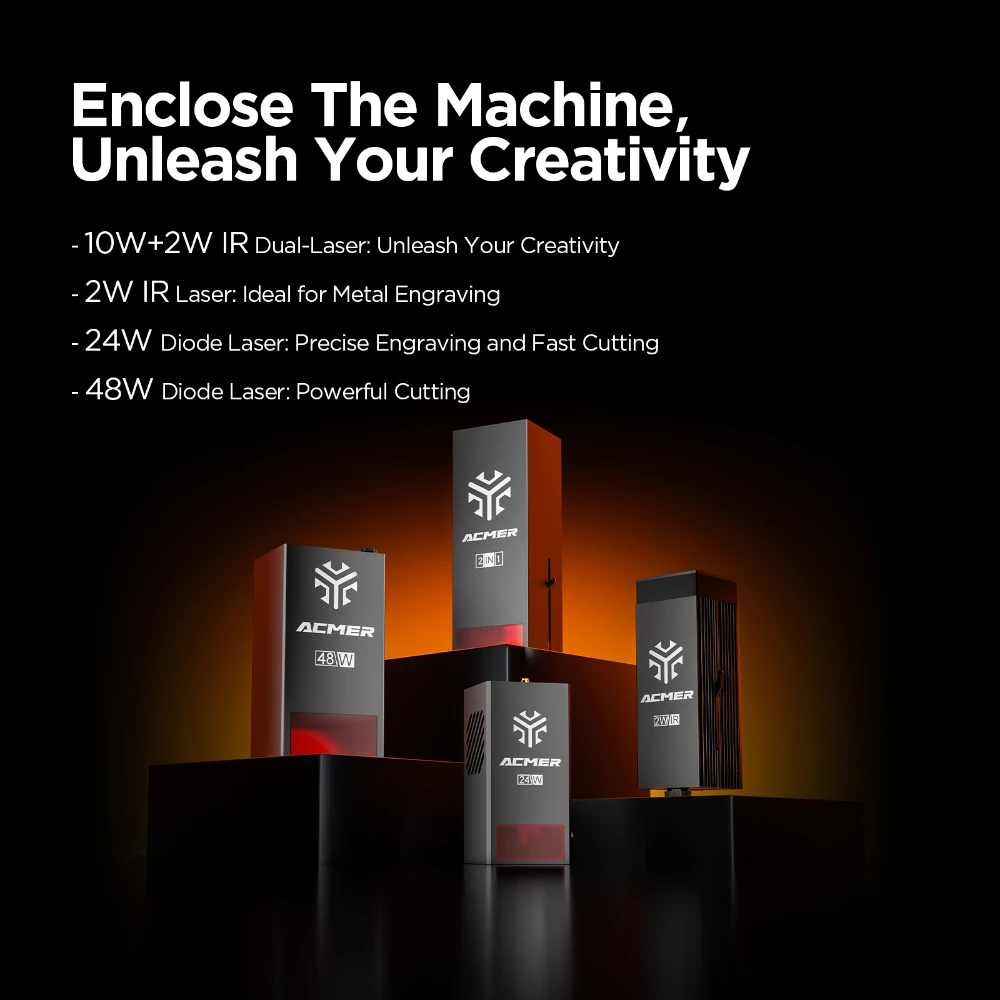 ACMER P3 24W 48W IR&Diode Enclosed Dual Laser Engraver Air Assist for Compatible Lightburn for Acrylic Paper