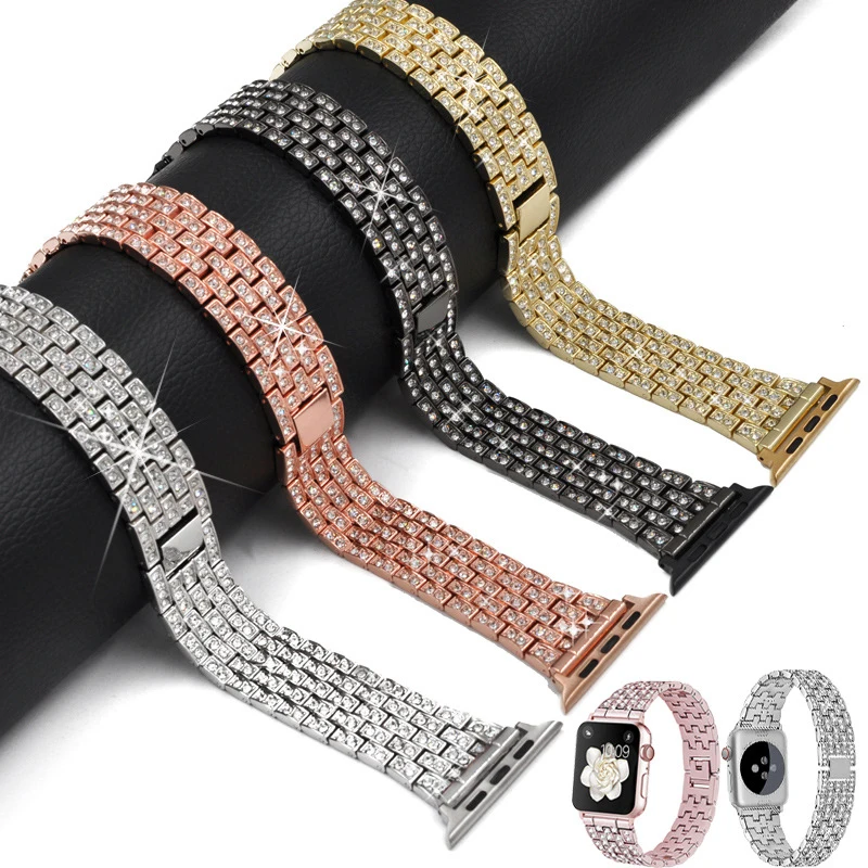 Diamond studded Watch Strap For Apple Watch series 44mm 45mm 49mm 42mm 38mm 40mm 41mm bracelet Smart watch accessories