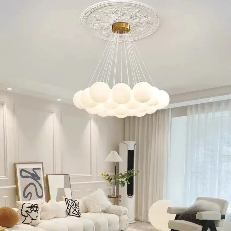 

Modern LED Chandeliers Milk White Glass Ball Pendant Lamps Living Room Kitchen Restaurant Hotel Lustre E27 Home Lighting Decor