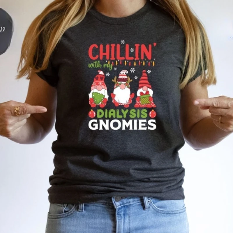 

Рождественская рубашка с диализами и гномами, подарок медсестры, футболки с графическим рисунком, хлопковая футболка высокого качества, обычная одежда с короткими рукавами Y2k, уличная одежда